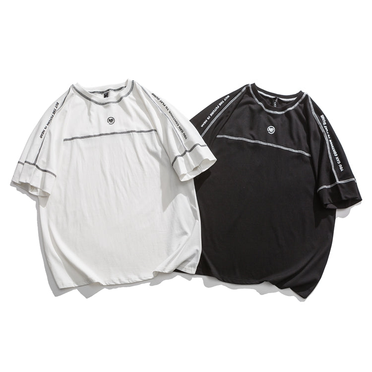 Contrasting Color Three-Dimensional Striped Short-Sleeved Half-Sleeved Shirt