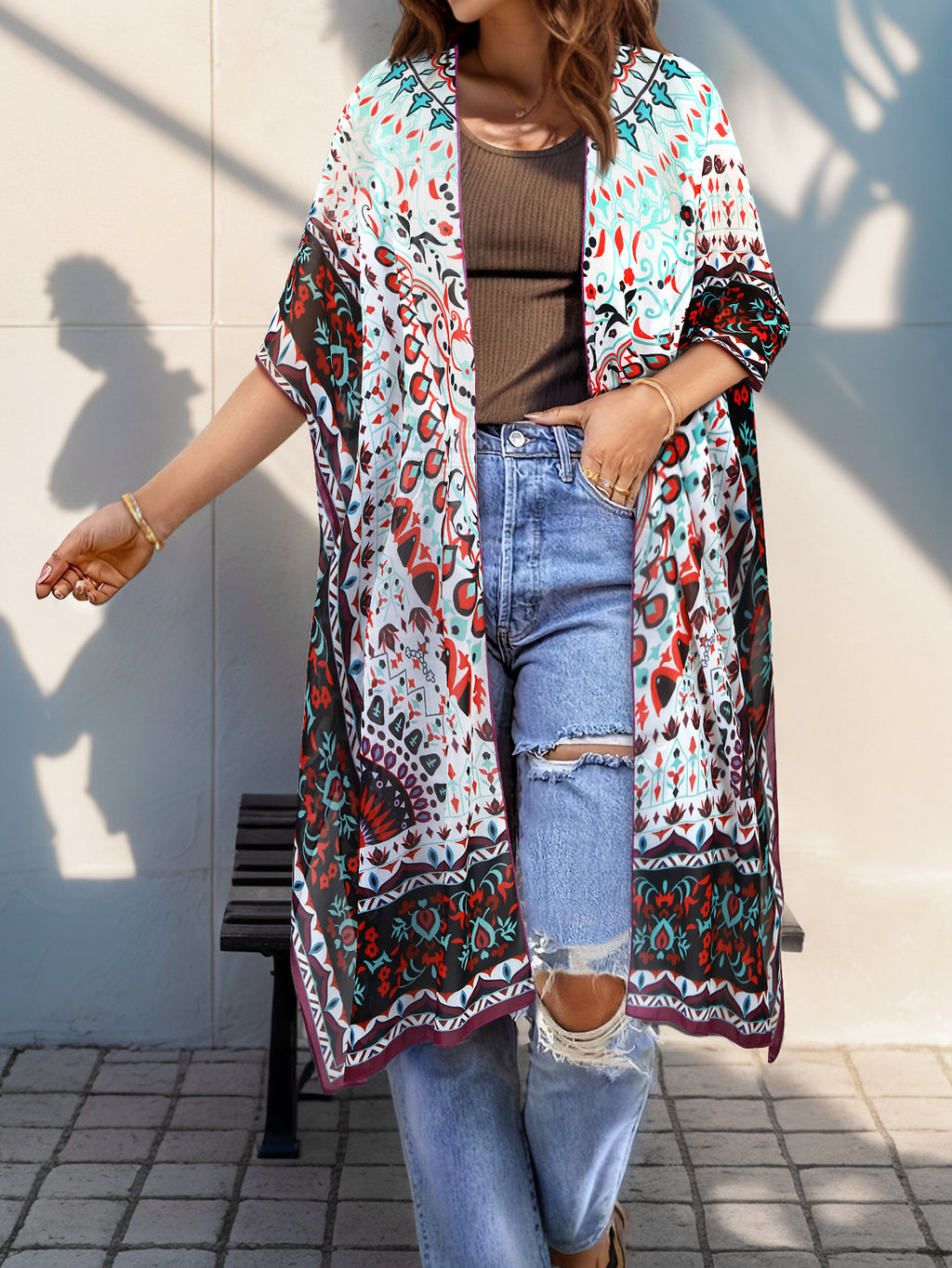 Women's Aztec-print Batwing Cardigan Cloak