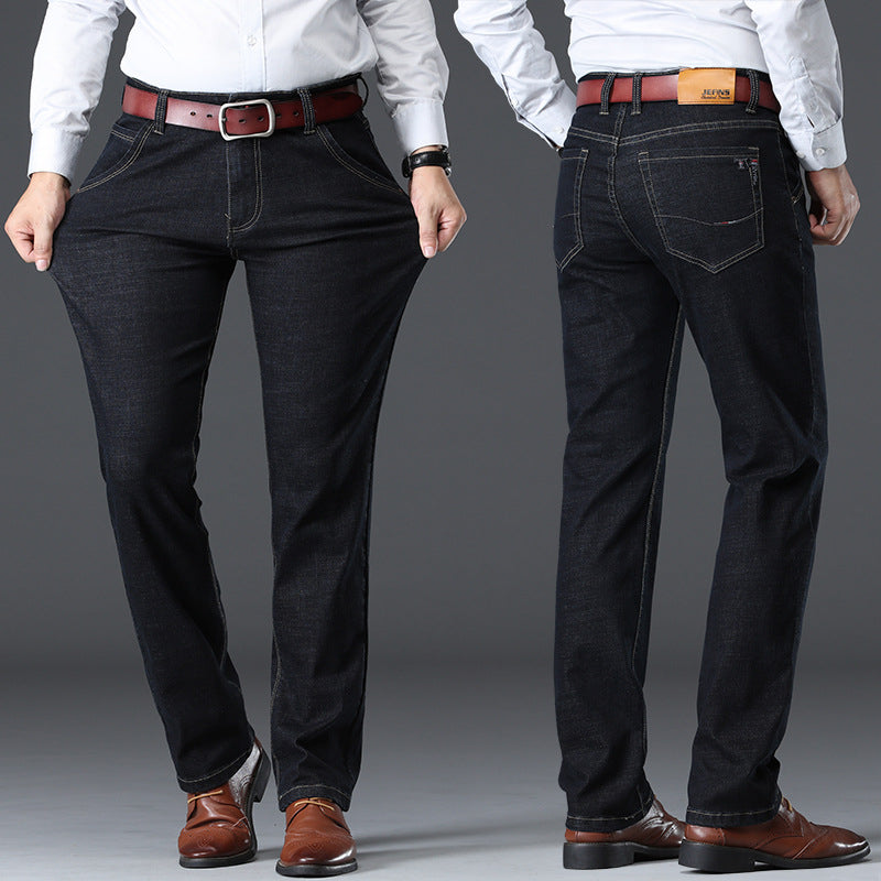 High-elasticity Loose-fit Straight-leg Plus-size Jeans For Men