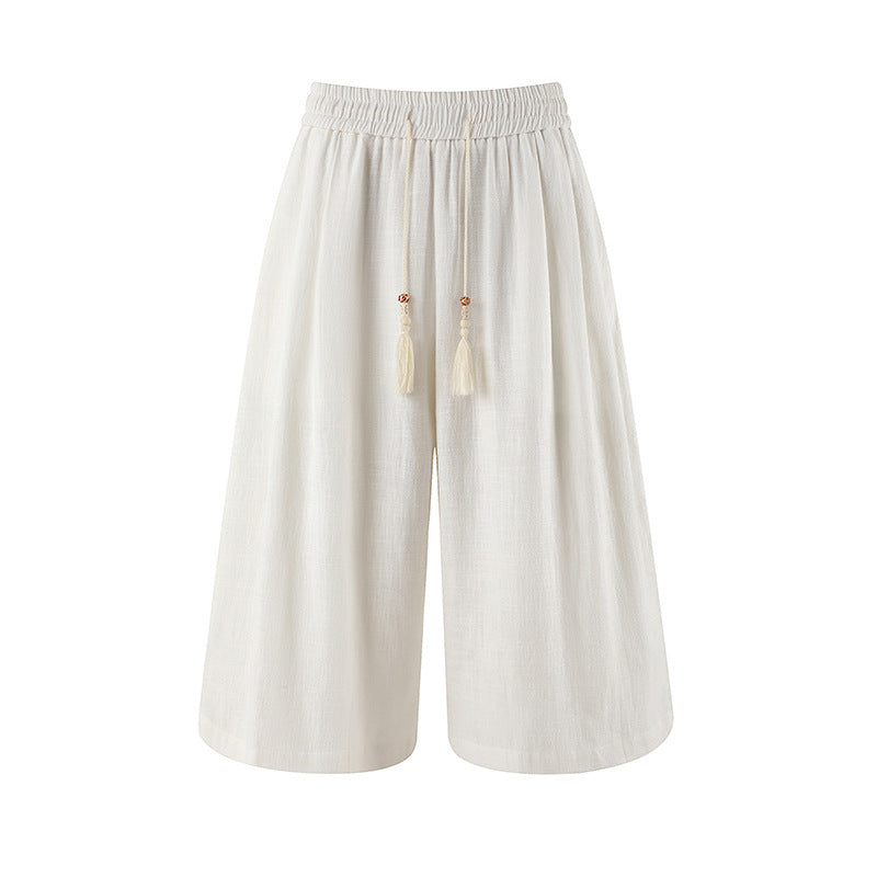 Retro Cotton-linen Wide-leg Casual Capri Pants