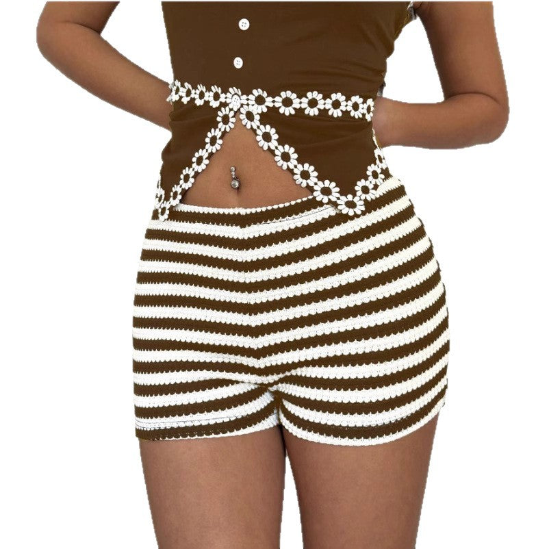 Fashionable Striped Sassy Low-Waist High-Stretch Womens Shorts