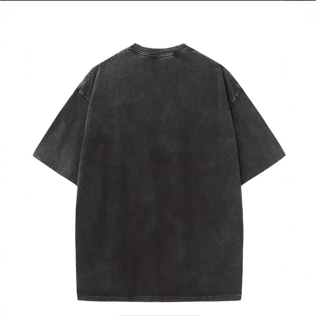 Loose-fit American-style Printed Washed-and-distressed Pure Cotton Short-sleeve Mens Shirt