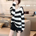 Lightweight Figure-flattering Striped Sweater For Plus-size Women This Summer