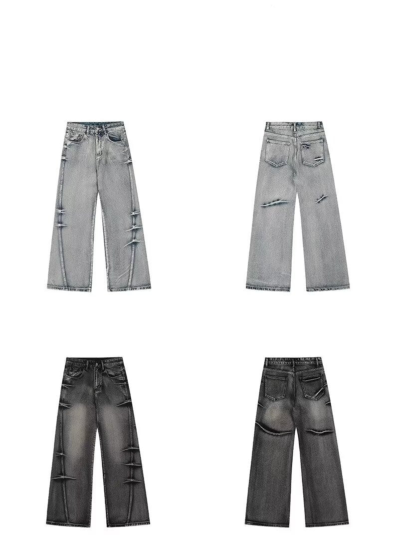 Washed Worn Jeans Men's Loose