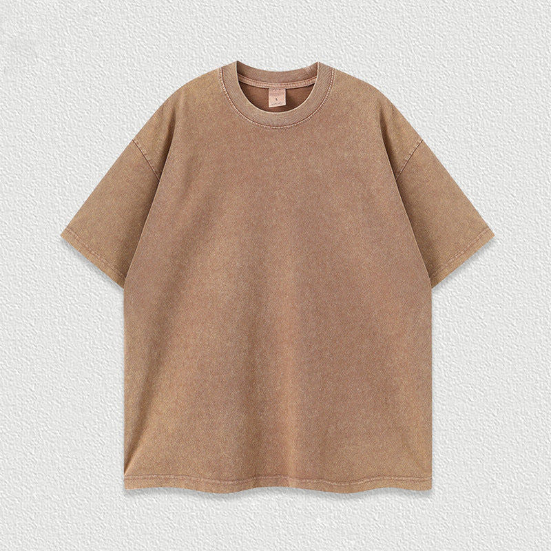 Water-washed Printed Heavyweight Pure Cotton Regular-shoulder Short-sleeve T-shirt