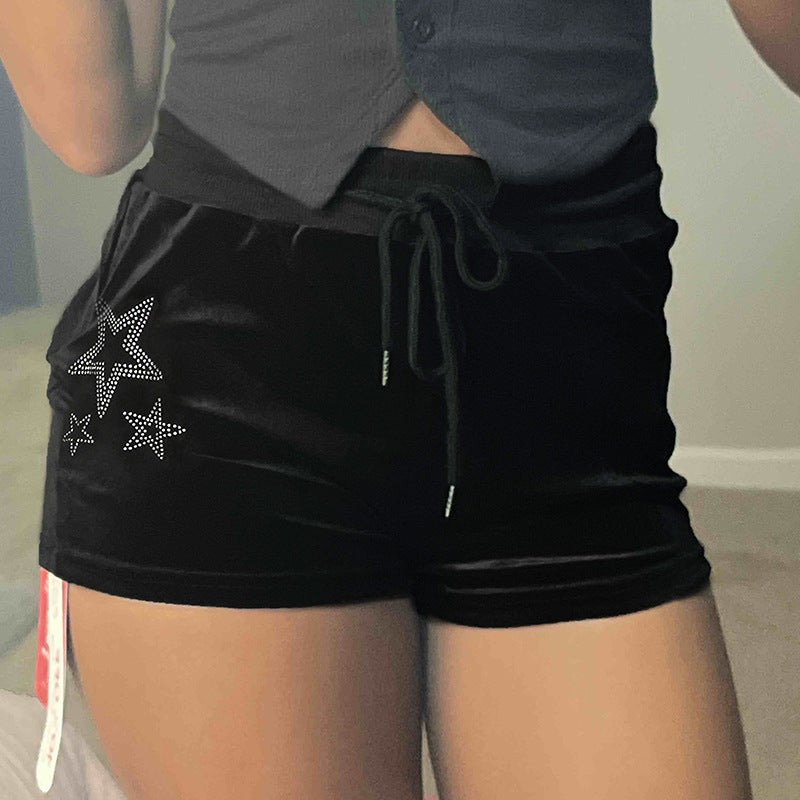 Women's Elastic High-Waist Loose Drawstring Velvet Shorts