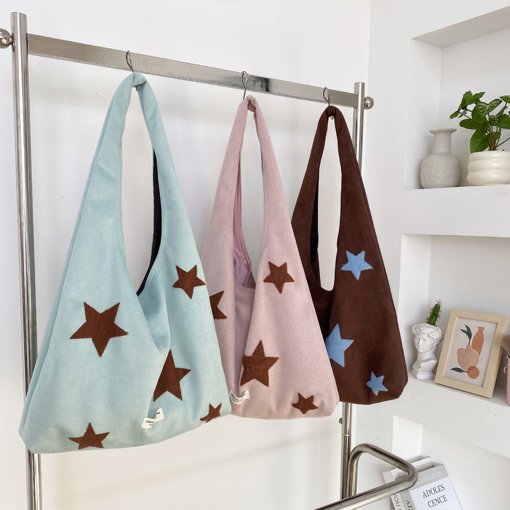 Korean-style Star-embroidered Single-shoulder Bag Large-capacity Plush Tote Bag