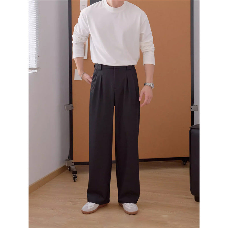 Mens Draping Loose-fit Straight-leg Casual Pants