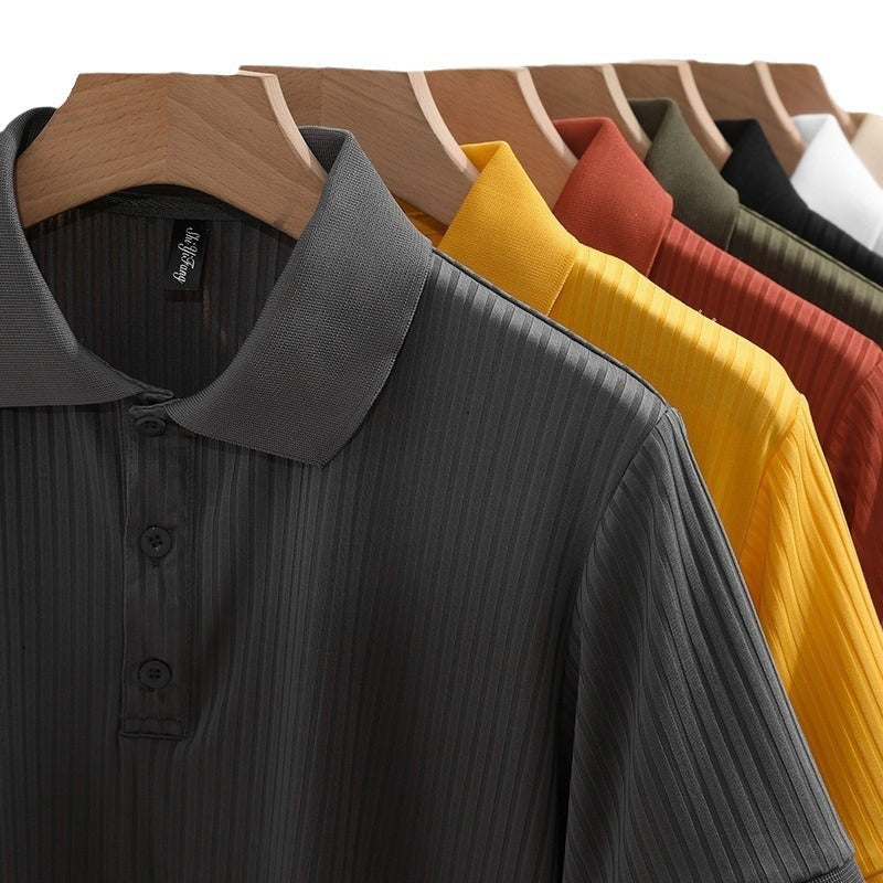 Mens Solid-Colored Slim-Fit Business-Style Fashionable Lapel Shirt With Short Sleeves