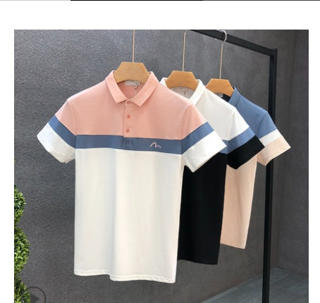 Summer Men's Slim Lapel Contrast Color High End T Shirt