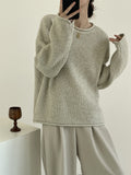 Solid-color Ribbed Irregular Knit Pullover Sweater