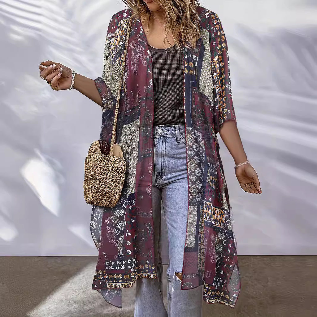 Women's Aztec-print Batwing Cardigan Cloak