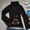 Retro Artistic Floral Print Mock-Neck Long-Sleeve Sweater For Women