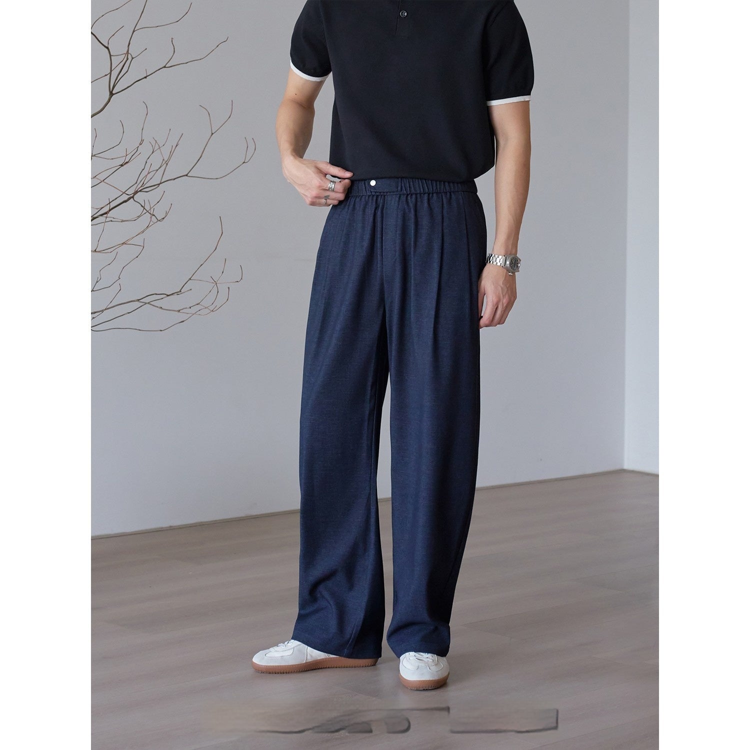 Mens Wide Leg Relaxed Fit Straight Leg Casual Pants
