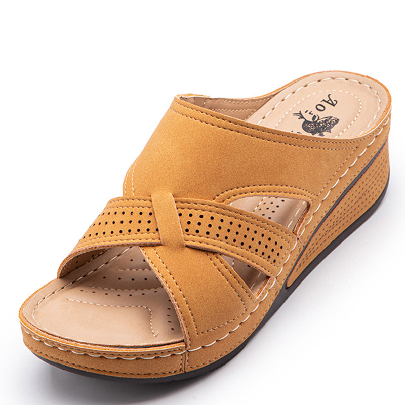 Plus-size Wedge Sandals With A Vintage Openwork Design For Women