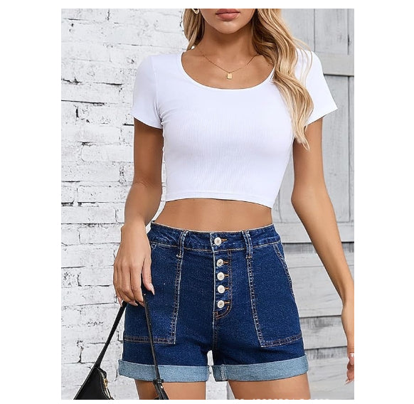 Womens High-waisted Slim-fit Denim Shorts