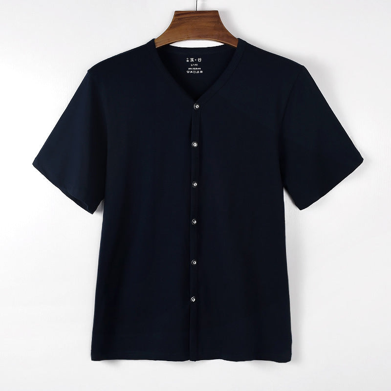 Men's Cotton Cardigan Short-Sleeve T-Shirt