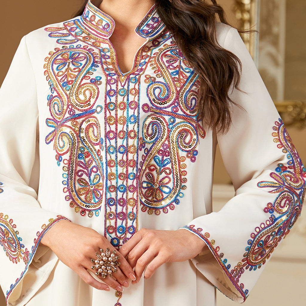 Elegant Beaded Embroidery Dress For Muslim Women In A Long Robe Style