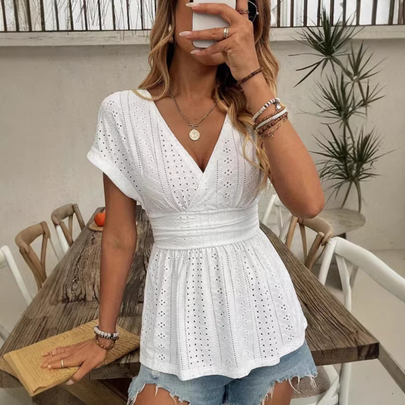 Women's Short-sleeve Pleated Top With A Skirt Hem