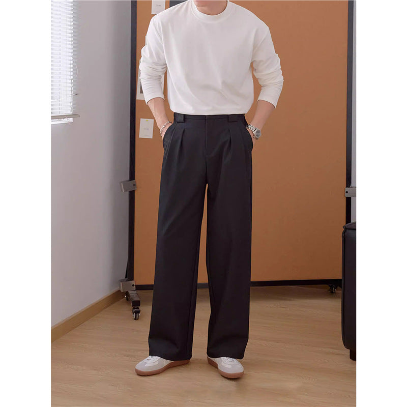 Mens Draping Loose-fit Straight-leg Casual Pants