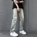 Mens SpringSummer Loose-Fit Denim Jeans With A Side Zipper