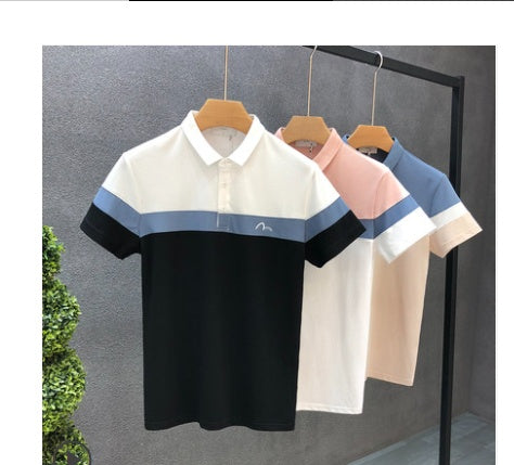 Summer Men's Slim Lapel Contrast Color High End T Shirt