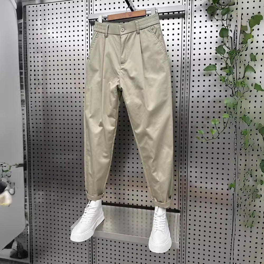 Mens Solid-Color Korean-Style Loose-Fit Versatile Casual Pants