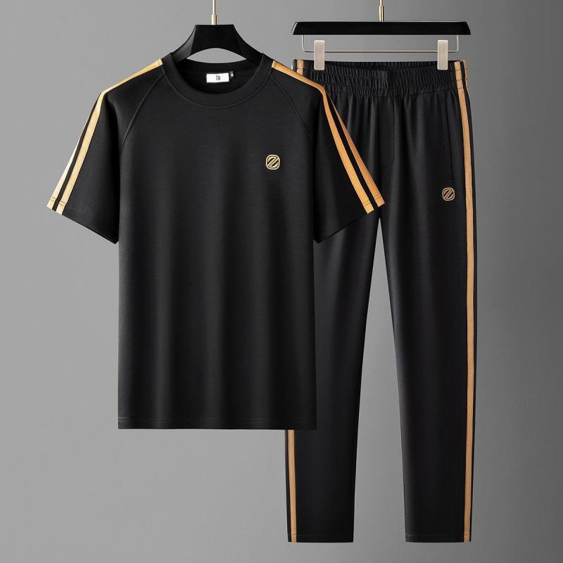 Mens Smooth Short-Sleeve Casual Summer Set