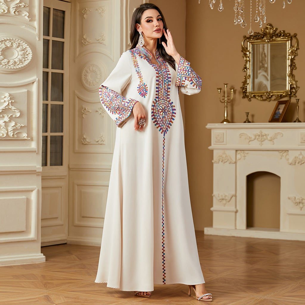 Loose-fitting Muslim Long-sleeve Embroidered Dress