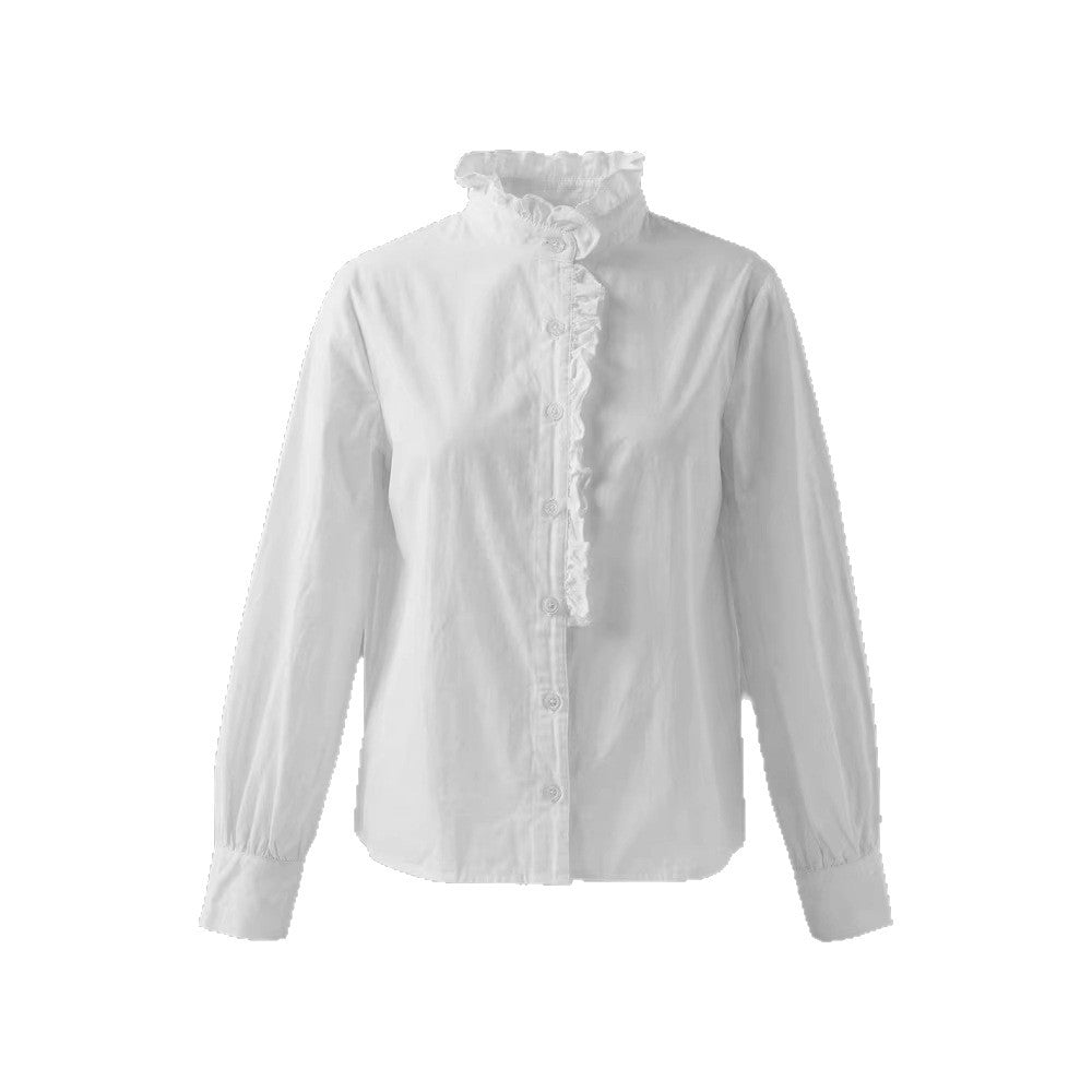 Women's Solid-Colored Patchwork Single-Breasted Casual Shirt