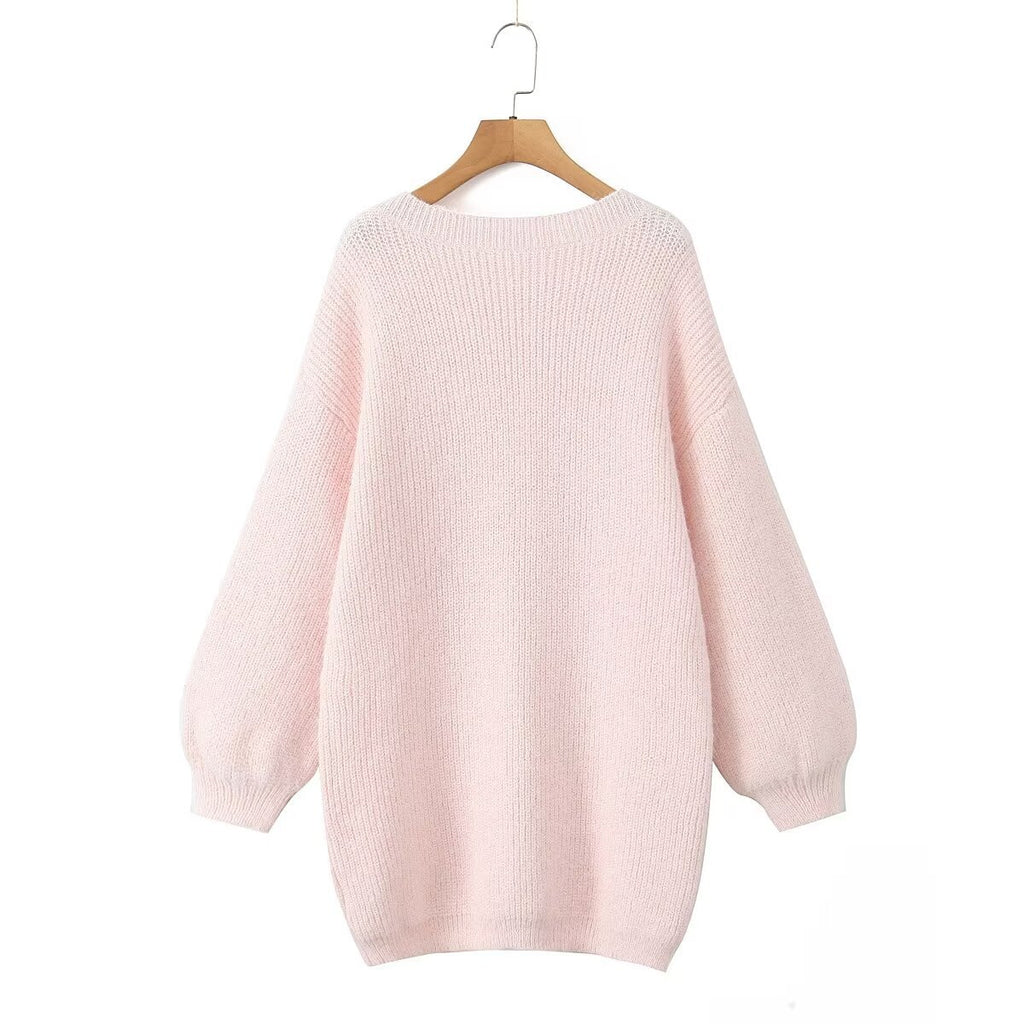 V-neck Backless Lace-up Midi Sweater For Women