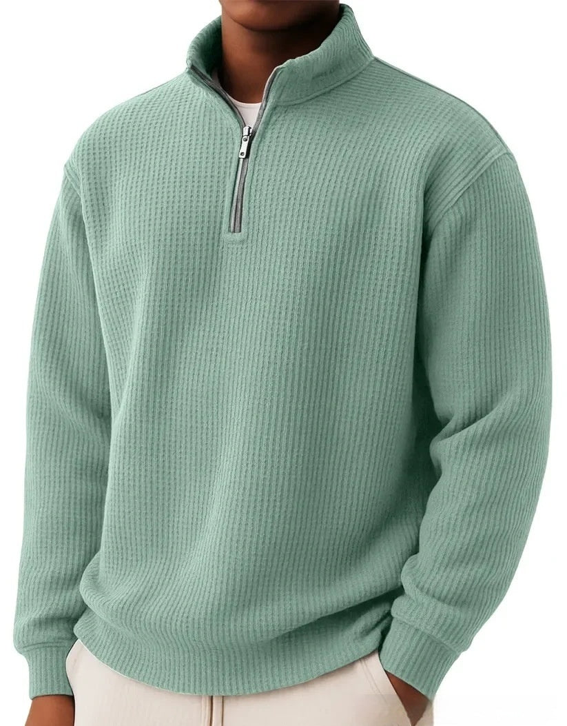 Men's Autumn And Winter Solid Color Loose Casual High-quality Waffle Long-sleeved POLO Shirt