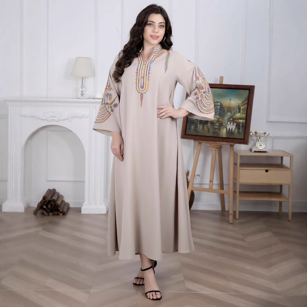 Large Size Women's Middle East New Muslim Embroidered Pullover Dress