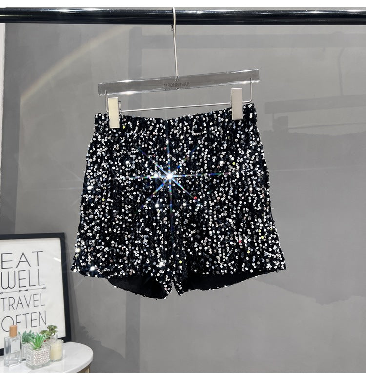 Suede Embroidered Beaded Gray Casual Shorts For Women