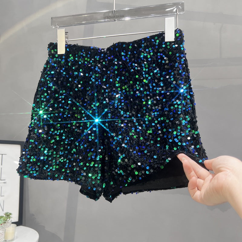 Suede Embroidered Beaded Gray Casual Shorts For Women