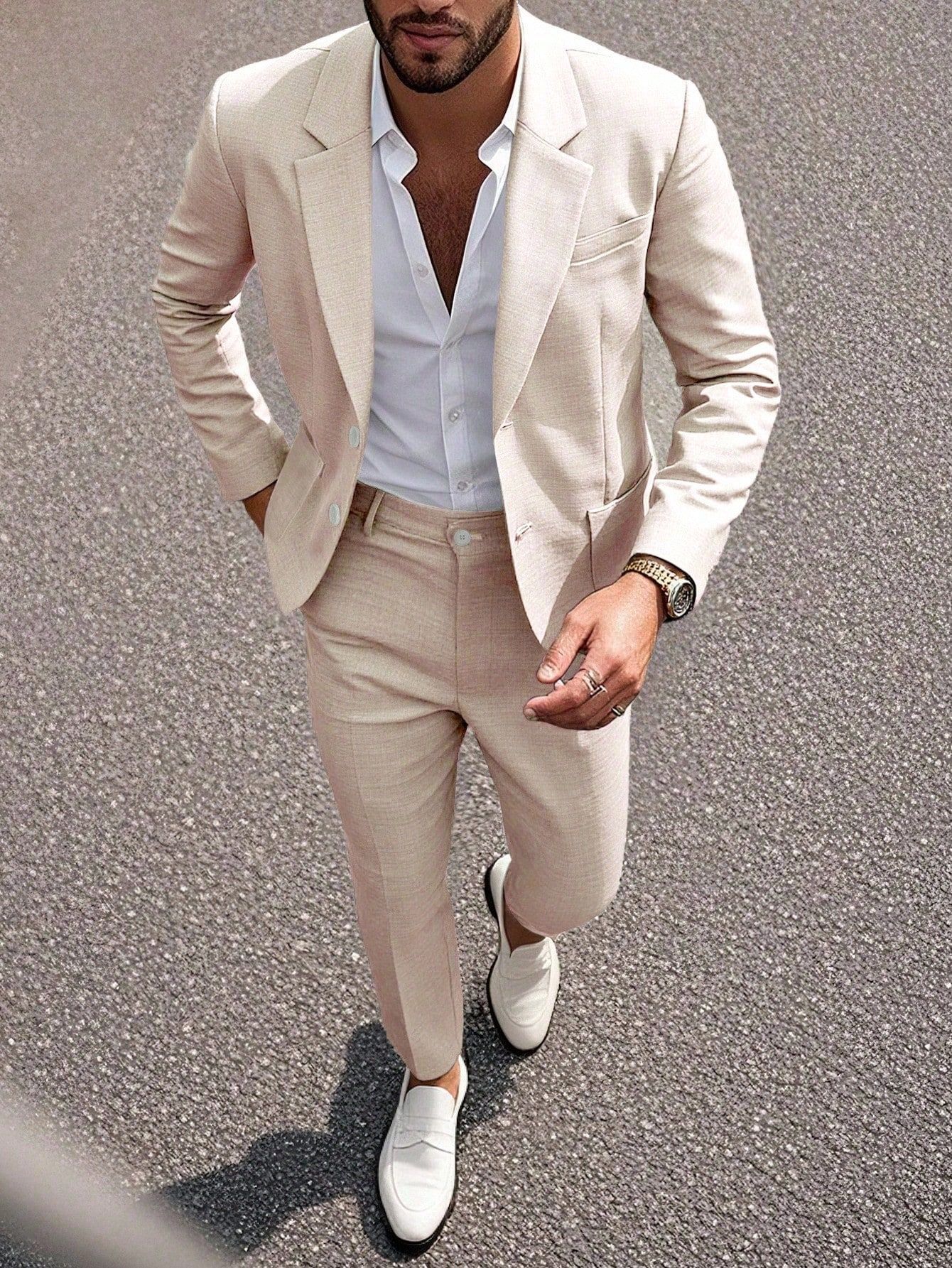 Mens Solid-Colored Business Suit Set