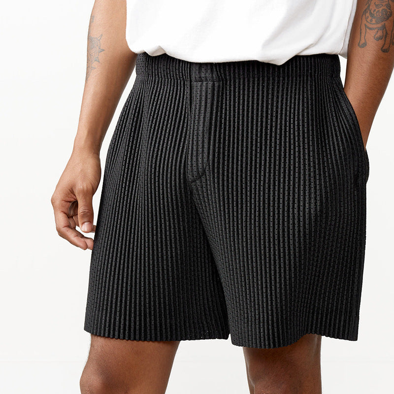 Draping Effect Elastic Waist Tie Hole Mesh Casual Pleated Shorts