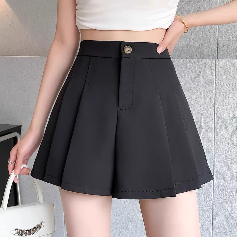 Plus-size High-waisted Figure-flattering Pleated Womens Shorts