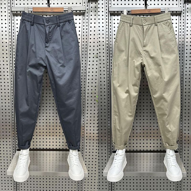 Mens Solid-Color Korean-Style Loose-Fit Versatile Casual Pants
