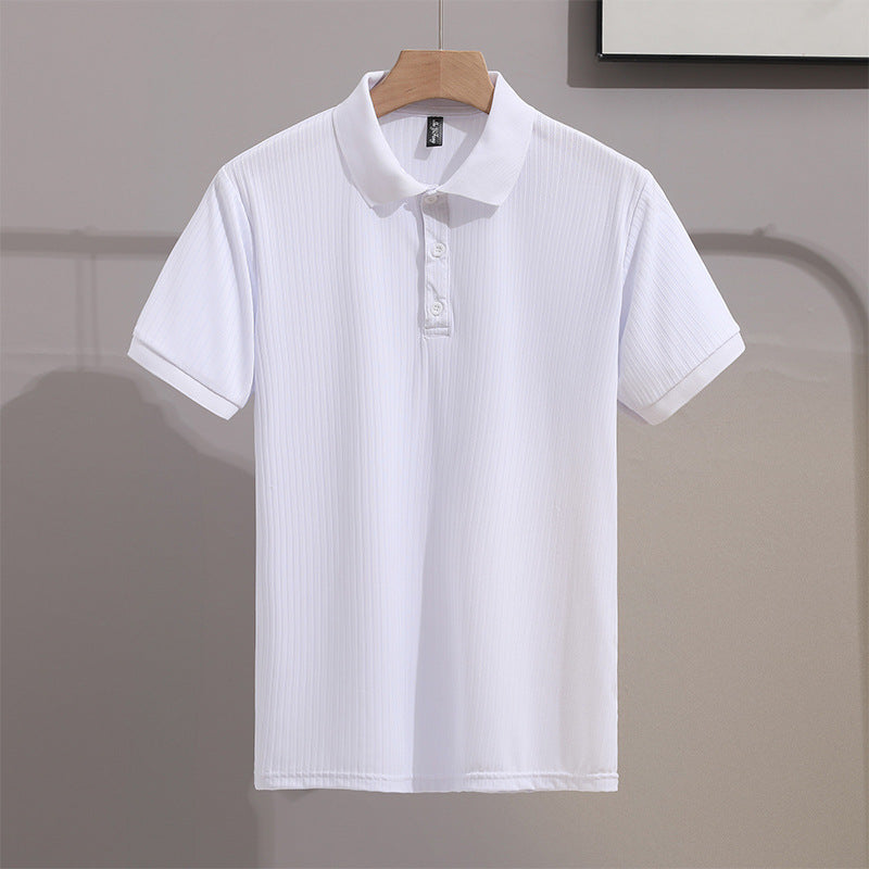 Mens Solid-Colored Slim-Fit Business-Style Fashionable Lapel Shirt With Short Sleeves