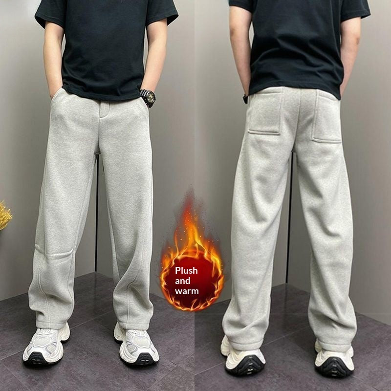 بنطلون رجالي مبطن بالفرو سميك بقصة مستقيمة كاجوال