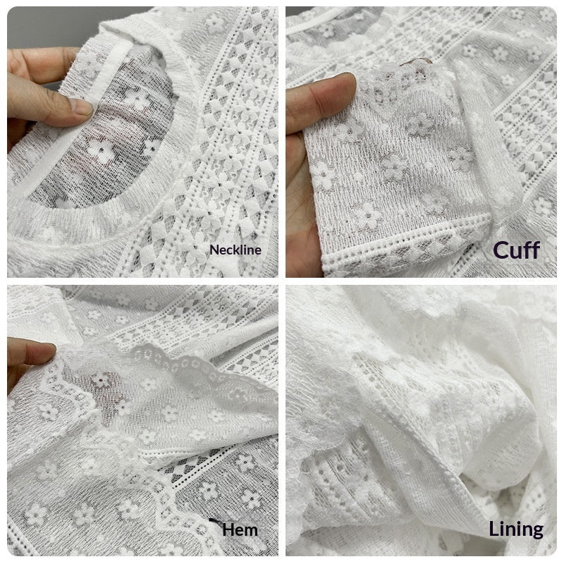 Lace Crochet Hollow-Out Knit Top Can Be Worn As An Inner Or Outer Layer Slimming And Sun-Protective Cover-Up