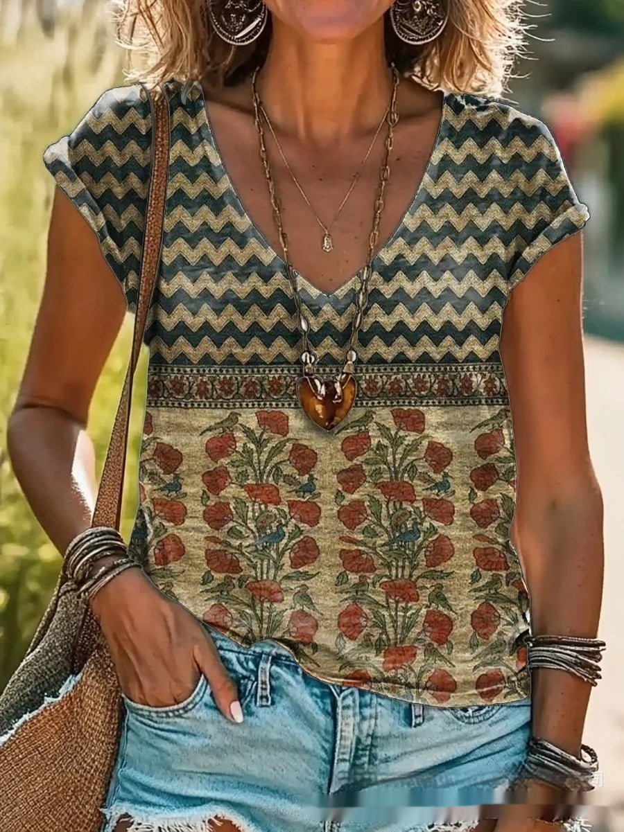 Creative Loose Casual Women's V-Neck T-Shirt