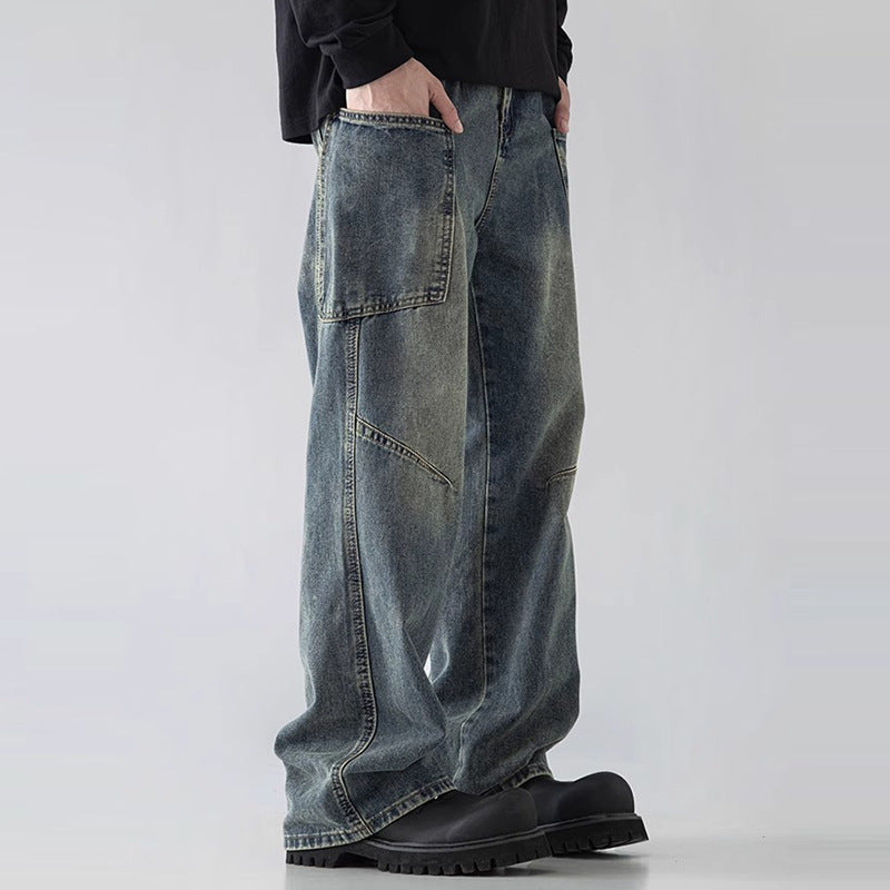 Mens Straight Leg Loose Fit Wide Leg Jeans
