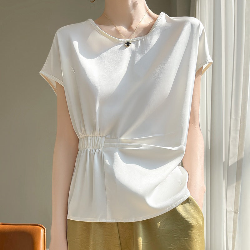 Crew-neck Simple All-match Drawstring Short-length Short-sleeve T-shirt