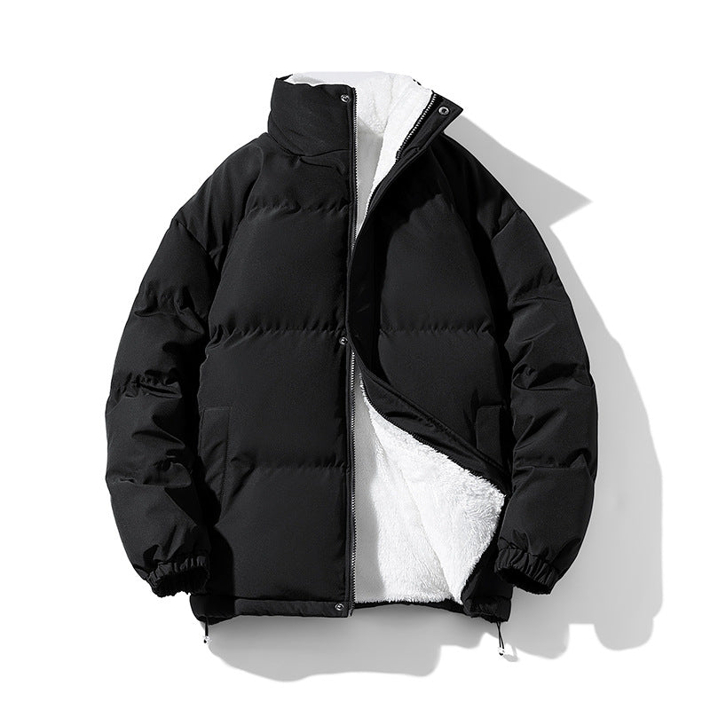 Warm Solid Color Loose Stand-collar Unisex Cotton Coat