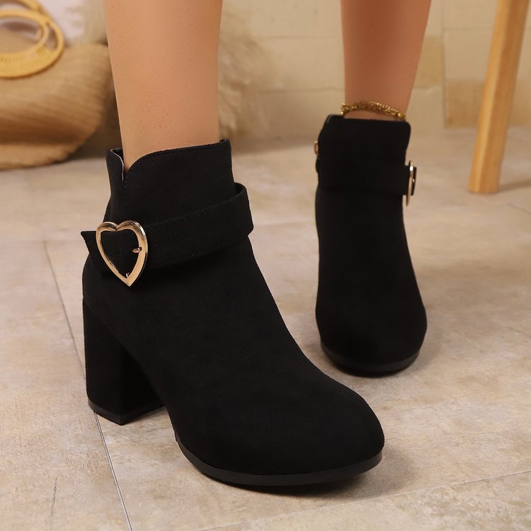 Plus-size British-style Square-toe High-heeled Versatile Womens Ankle Boots
