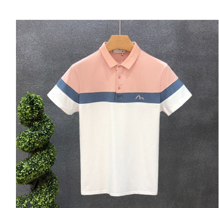 Summer Men's Slim Lapel Contrast Color High End T Shirt