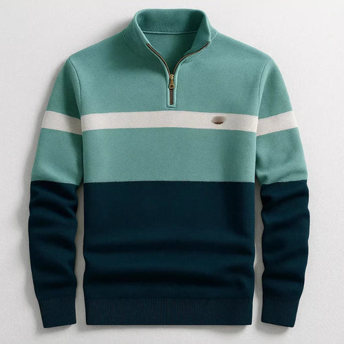 Business Stand-collar Knitwear Half-zip Long-sleeve T-shirt Color-block Pullover Sweaterpremium Quality