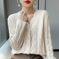 Twisted Pearl-Button V-Neck OuterwearLayering Top Knitted Sweater Jacket